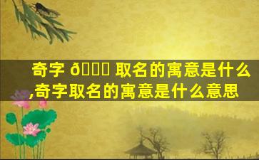 奇字 🐛 取名的寓意是什么,奇字取名的寓意是什么意思